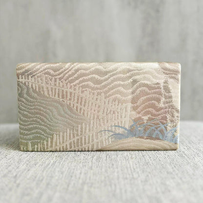 Vintage Japanese Clutch Bag – Elegant Evening Purse with Ivory Wave Embroidery