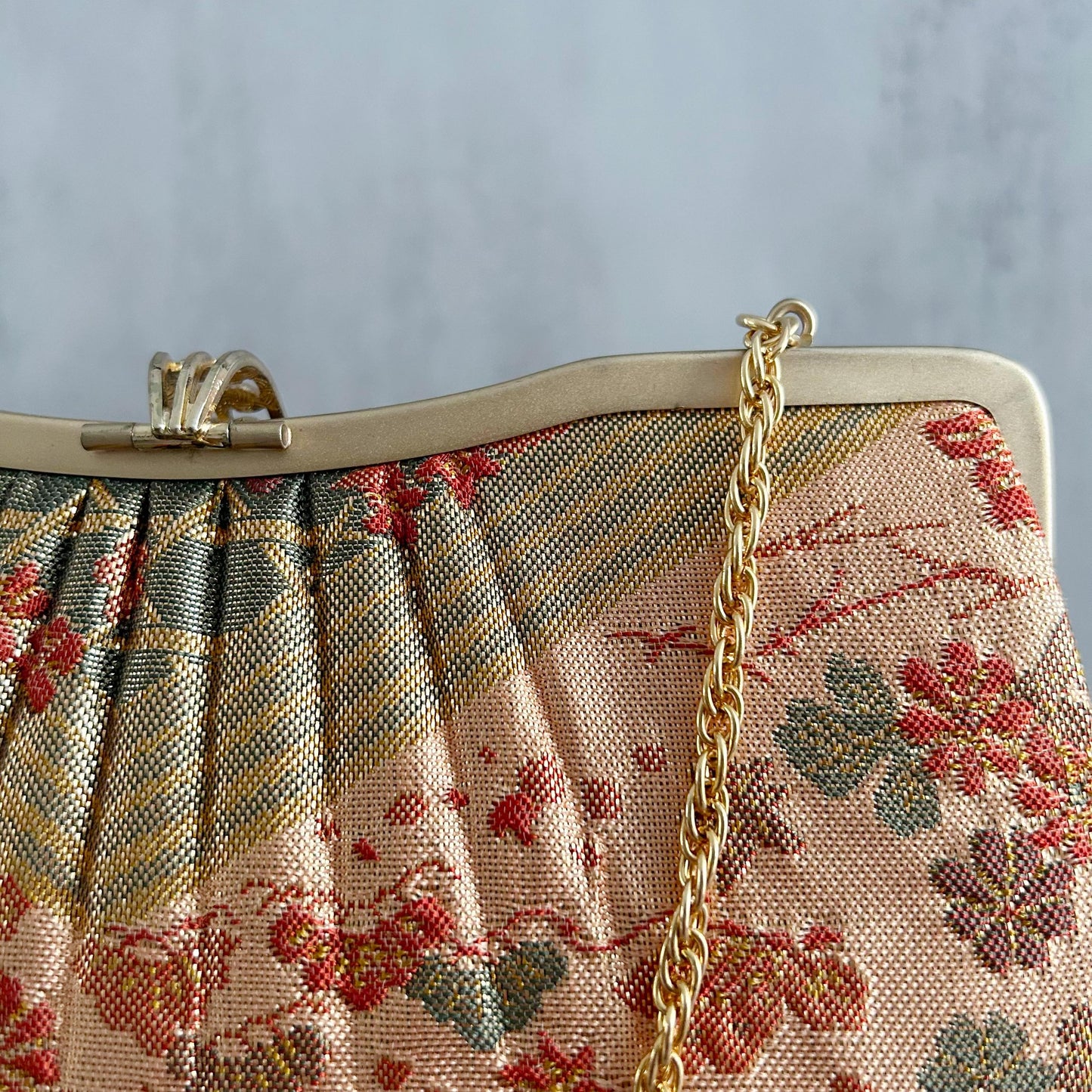 Vintage Japanese Brocade Clutch with Gold Chain Strap