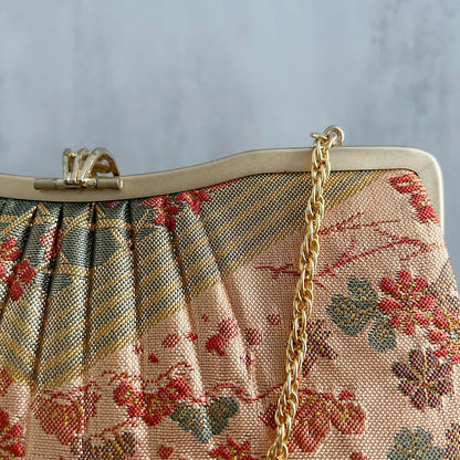 Vintage Japanese Brocade Clutch with Gold Chain Strap