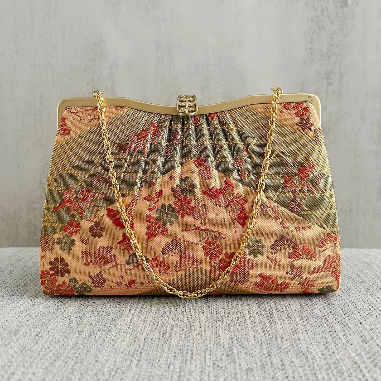 Vintage Japanese Brocade Clutch with Gold Chain Strap