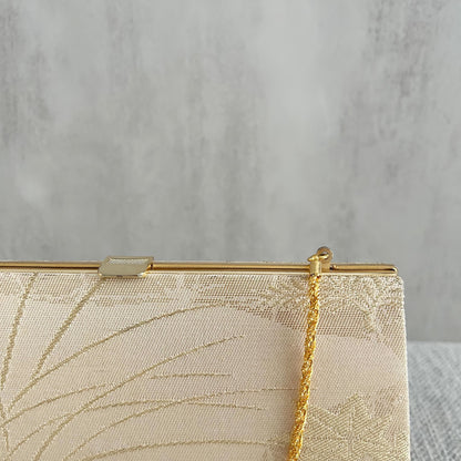 Ivory & Gold Brocade Leaf Exquisite Vintage Japanese Clutch Bag
